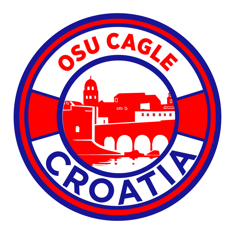 Circular logo for CAGLE's Croatia study abroad program, which is red, white and blue and features a silhouette of a Croatian town in the middle