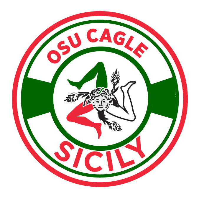 Circular logo for CAGLE's Sicily program, which includes a symbol native to Sicily at the center and the words OSU CAGLE and Sicily in red and green