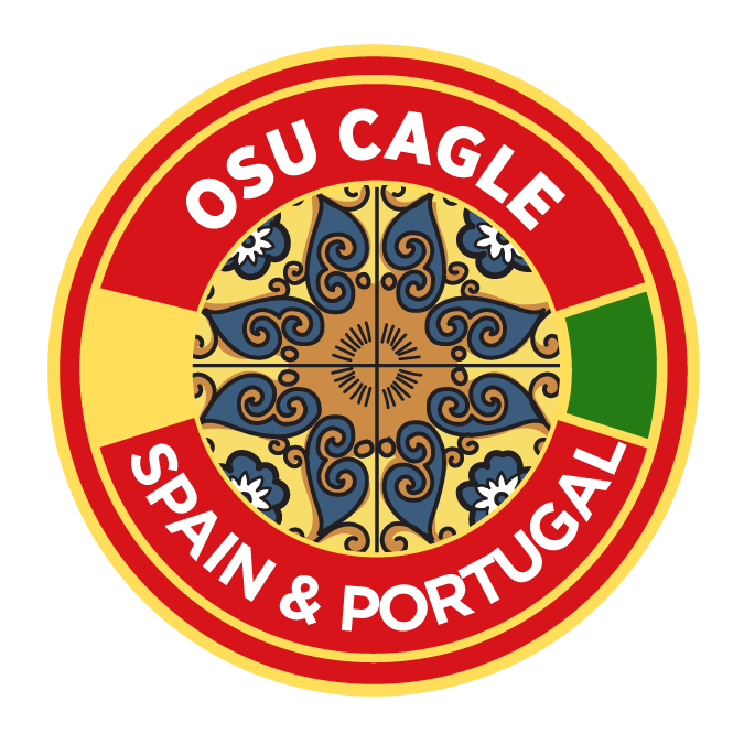 Illustration of Spain and Portugal arranged in a circle with the words OSU CAGLE and Spain/Portugal