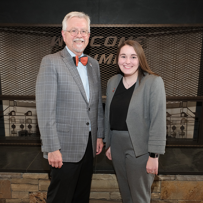 Dean Eastman with Kyla Ellis Woodbridge at the 2023 OSU Alumni Association Outstanding Seniors banquet.