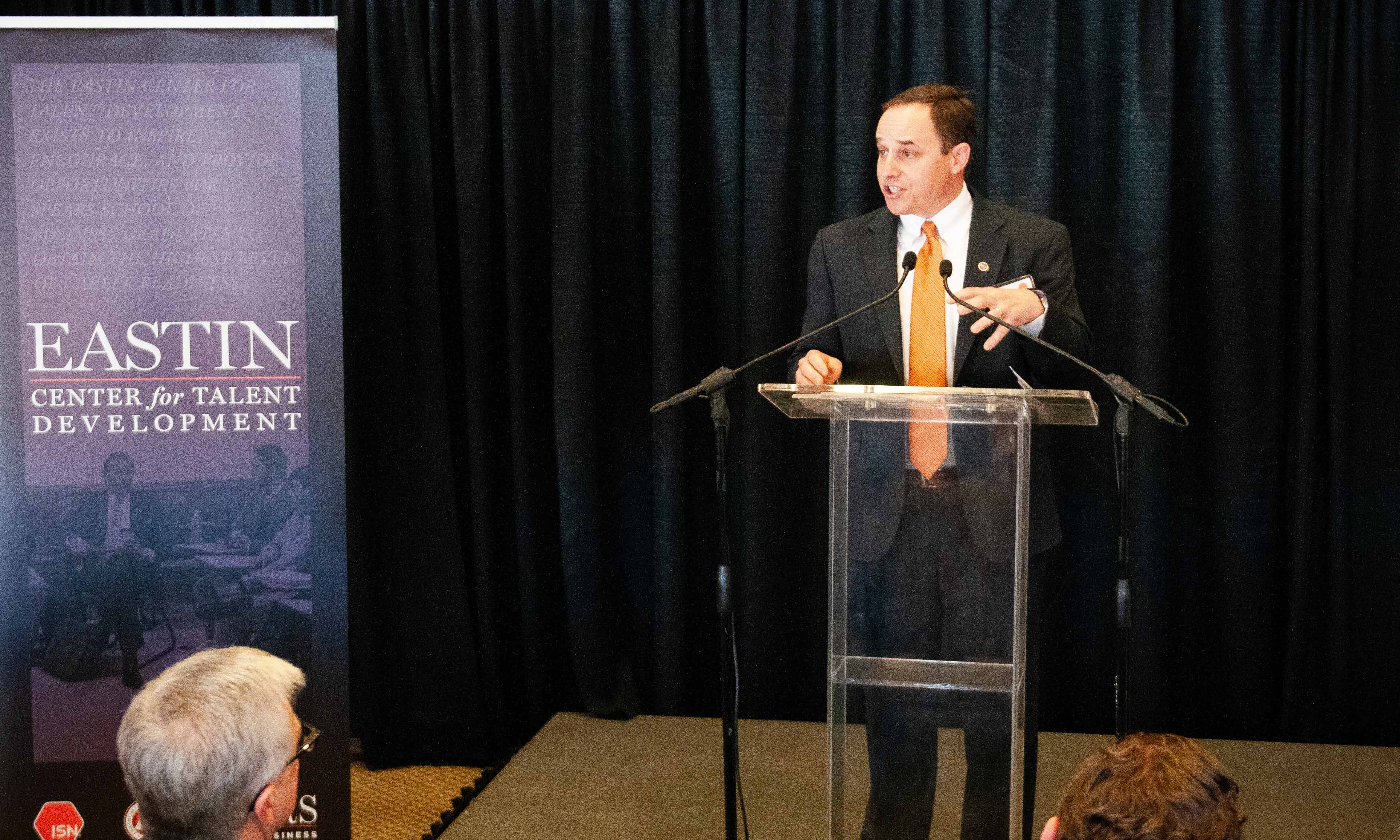 Dr. Edwards speaking at the announcement of the Eastin Center in 2014.