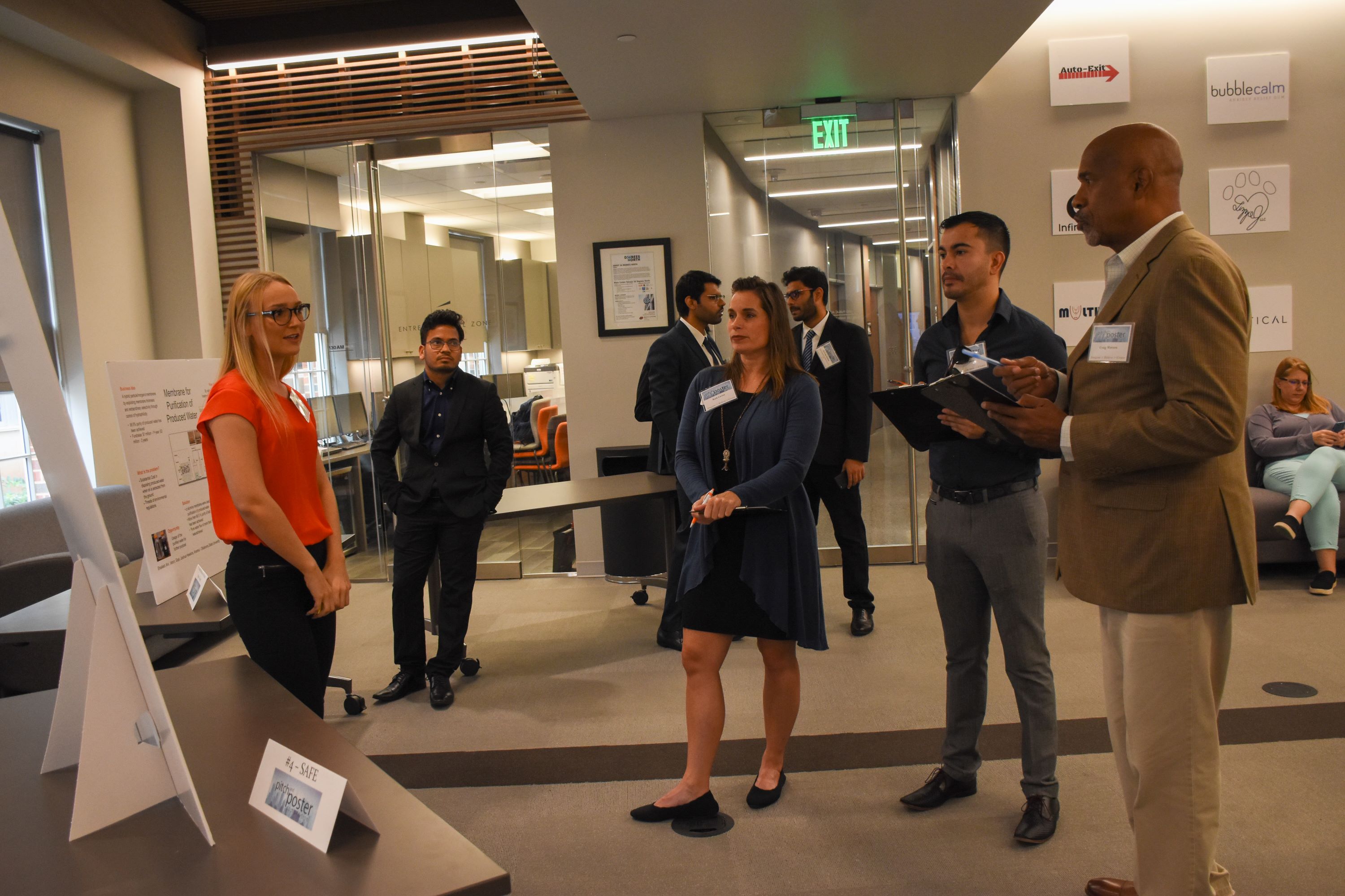 Student pitching business idea to judges Student pitching business idea to judges